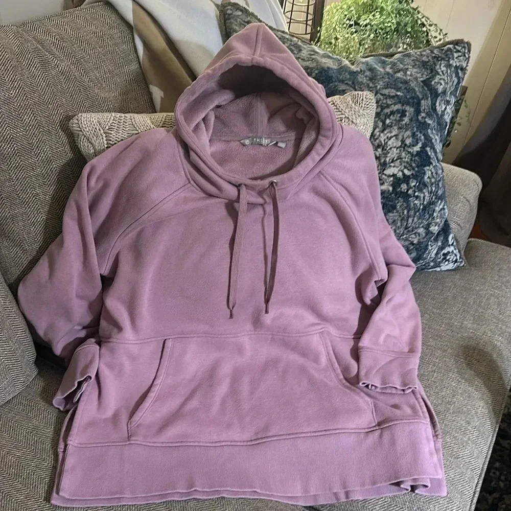 athleta women’s long sleeve lilac drawstring hoodie kangaroo pockets sweatshirt
